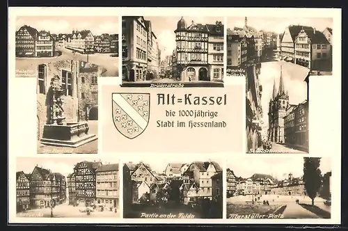 AK Kassel, Brüderstrasse, Altmarkt, St. Martinskirche, Partie an der Fulda, Marställer-Platz