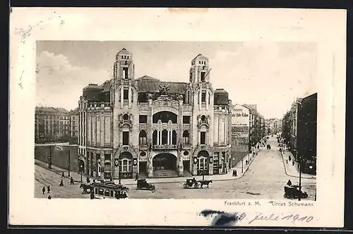 AK Frankfurt /Main, Circus Schumann und Strassenbahn