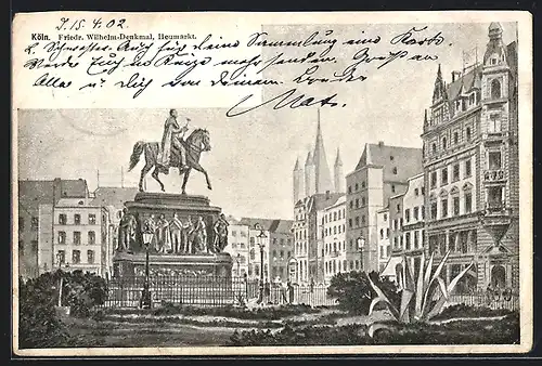 AK Köln, Friedrich Wilhelm-Denkmal auf dem Heumarkt