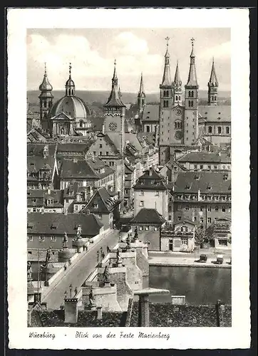 AK Würzburg, Blick von der Feste Marienberg