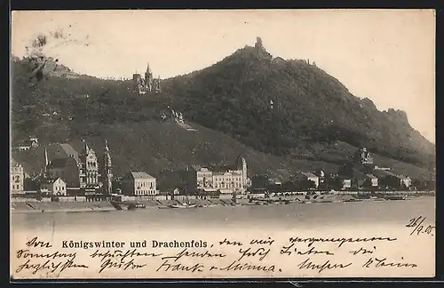 AK Königswinter, Ortsansicht mit Drachenfels