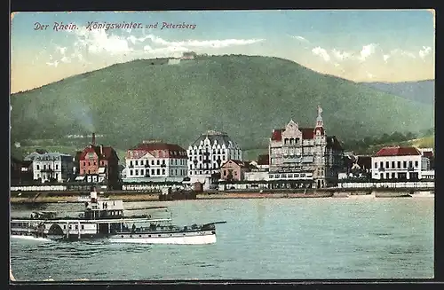 AK Königswinter, Ortsansicht mit Rhein und Petersberg