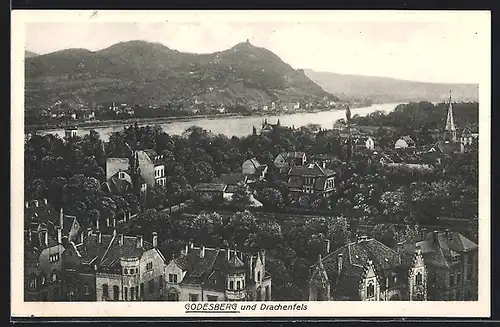 AK Godesberg, Stadtansicht mit Drachenfels