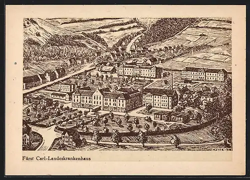 Künstler-AK Sigmaringen, Fürst Carl-Landeskrankenhaus