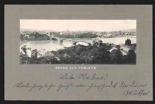 Präge-AK Coblenz, Uferpartie mit Brücke