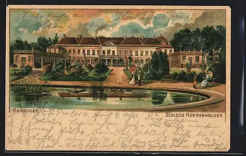 Lithographie Hannover, Schloss Herrenhausen