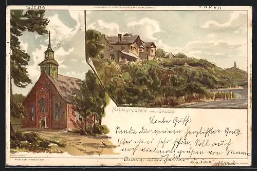 Künstler-AK C.Biese: Hamburg-Nienstedten, Kapelle, Gebäudeansicht am Ufer, Jacob