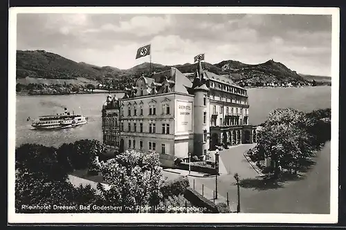 AK Bad Godesberg, Rheinhotel Dreesen mit Rheindampfer, n