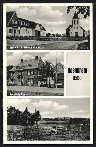 AK Udenbreth / Eifel, Landesschulheim, Kirche mit Pfarrhaus