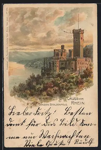 Lithographie Stolzenfels /Rhein, Schloss Stolzenfels