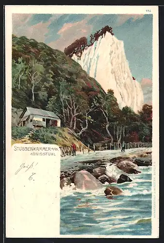 Künstler-AK Stubbenkammer a. R., Blick zum Königstuhl