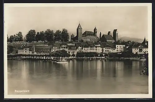 AK Rapperswil, Uferpartie mit Hotel Schwanen und Kirche
