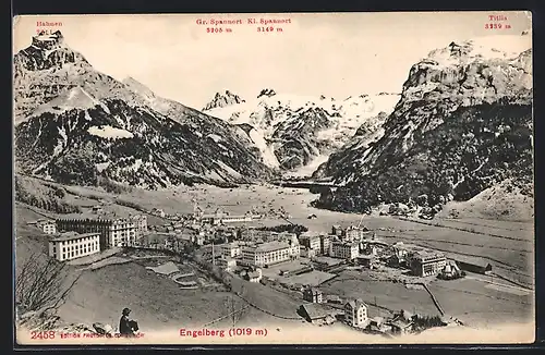 AK Engelberg, Panorama mit Hahnen, Titlis & Gr. Spannort Kl. Spannort