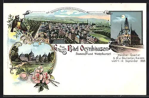 Lithographie Bad Oeynhausen, Soolbad, Farne-Villa, Ort vom Thurm der ev. Kirche aus