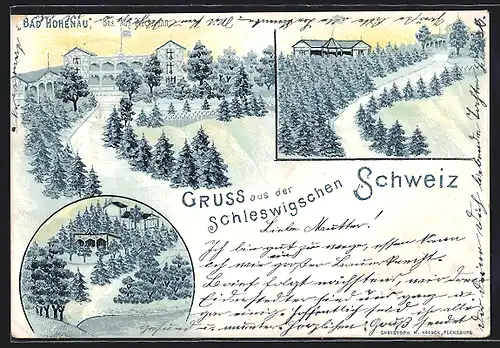 Lithographie Bad Hohenau / Ostseebad, Ansicht des Gutshauses am Berg