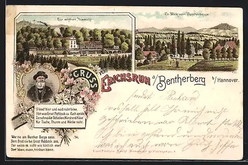 Lithographie Erichsruh a. Bentherberg, Gasthaus Zur schönen Aussicht, Ein Blick vom Bentherberge, Vater Rehbock