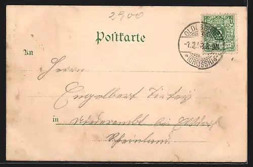 Lithographie Oldenburg / Gr., Rathaus, Schloss, Strassenpartie am Stau