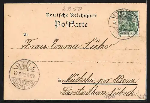 Lithographie Bremerhaven, Partie am Marktplatz mit Denkmal