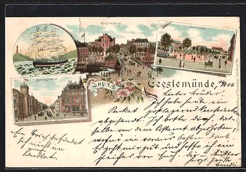 Lithographie Geestemünde, Marktplatz, Borriesstrasse