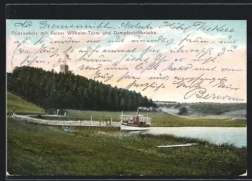 AK Prinzenholz / Malente, Kaiser Wilhelm-Turm und Dampfschiffbrücke