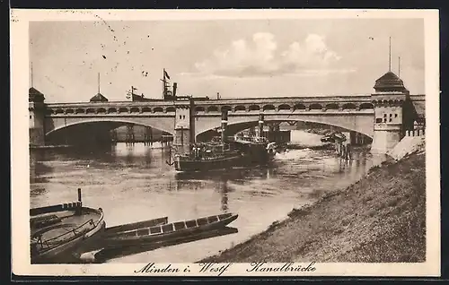 AK Minden i. W., am Ufer neben der Kanalbrücke