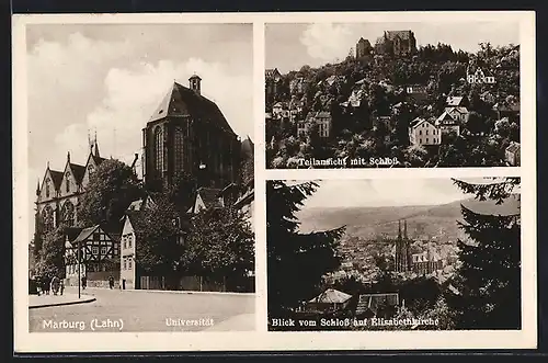 AK Marburg /Lahn, Teilansicht mit Schloss, Universität, Blick vom Schloss