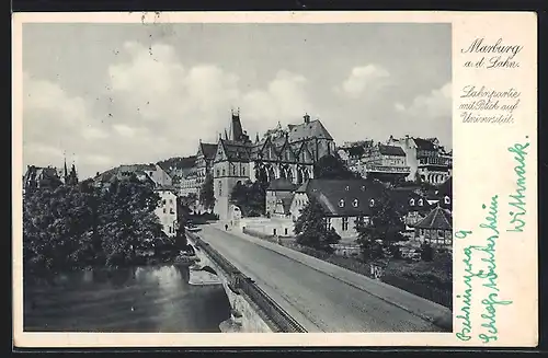 AK Marburg a. d. Lahn, Lahnpartie mit Blick auf Universität