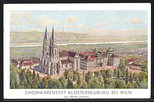 Künstler-AK Klosterneuburg b. Wien, Chorherrenstift von Westen gesehen