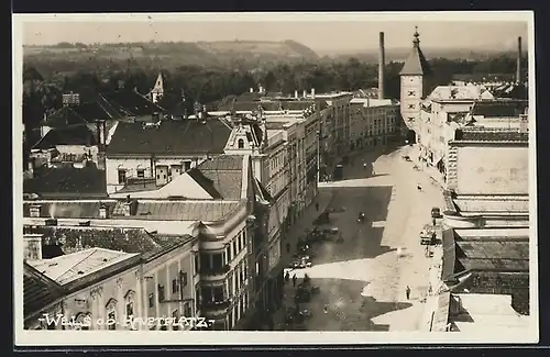 AK Wels, Hauptplatz aus der Vogelschau