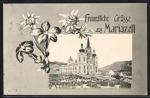 AK Mariazell, Ansicht der Wallfahrtskirche