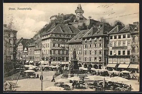 AK Graz, Café Nordstern und Denkmal am Hauptplatz