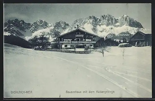 AK Bichlach-Reit, Bauernhaus mit dem Kaisergebirge