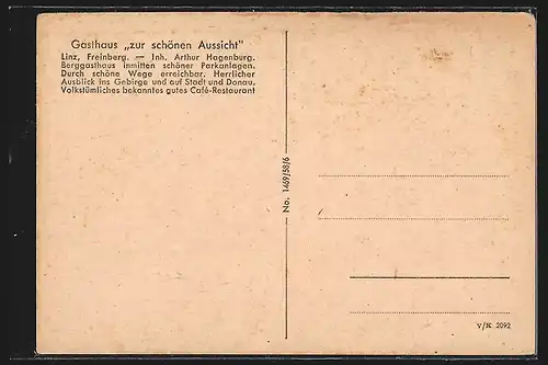 AK Linz /Donau, Gasthaus Zur schönen Aussicht am Freinberg