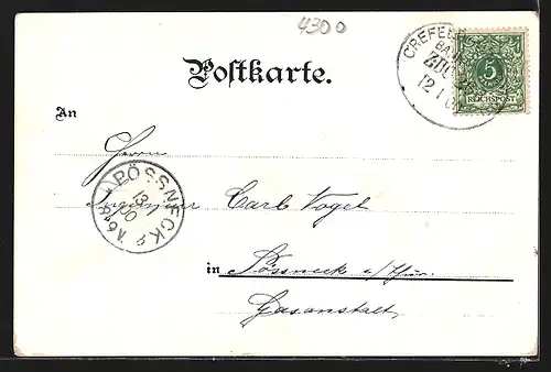 Lithographie Essen, Rathaus, Krupp-Grabdenkmal, Krieger-Denkmal