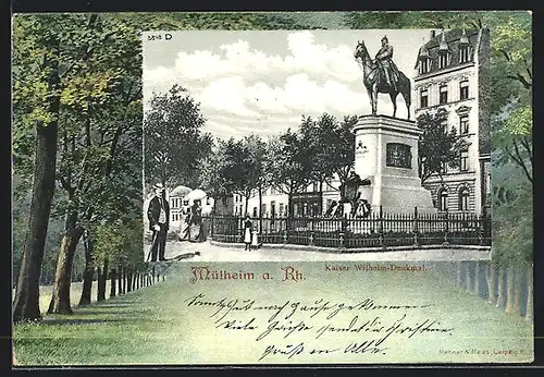 AK Mülheim / Rhein, Kaiser Wilhelm Denkmal, Waldpartie, Passepartout