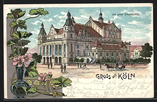 Lithographie Köln-Neustadt, Blick auf das neue Stadttheater
