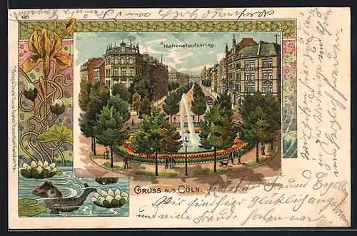 Lithographie Köln-Neustadt, Strassenpartie am Hohenstaufenring