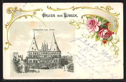 Lithographie Lübeck, Holstentor von Innen