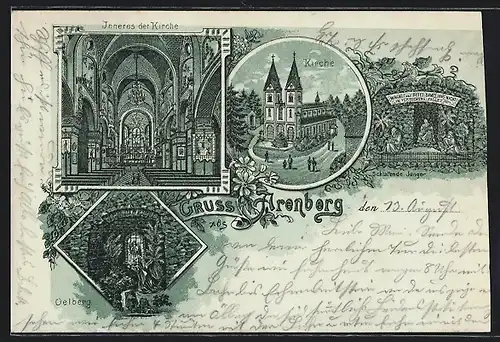 Lithographie Arenberg, Kirche, Innenansicht, Oelberg