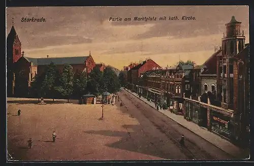 AK Sterkrade, Partie am Marktplatz mit kath. Kirche
