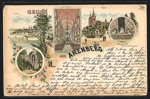 Lithographie Arenberg, Kirche, Innenansicht, Schlafende Jünger