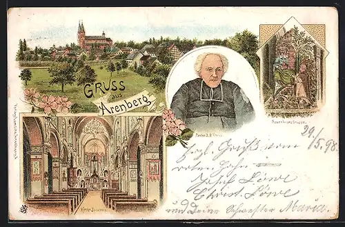 Lithographie Arenberg, Inneres der Kirche, Rosenkranz-Gruppe