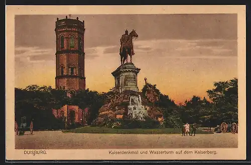 AK Duisburg, Kaiserdenkmal und Wasserturm auf dem Kaiserberg