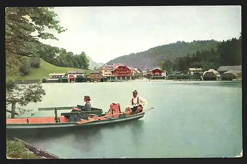 AK Königsee / Berchtesgaden, Ruderboot am Ländeplatz