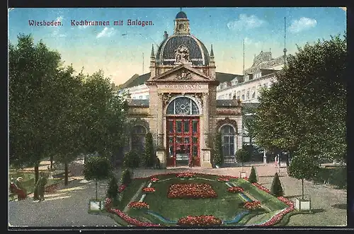 AK Wiesbaden, Kochbrunnen mit Anlagen