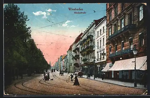 AK Wiesbaden, Rheinstrasse mit Strassenbahnen