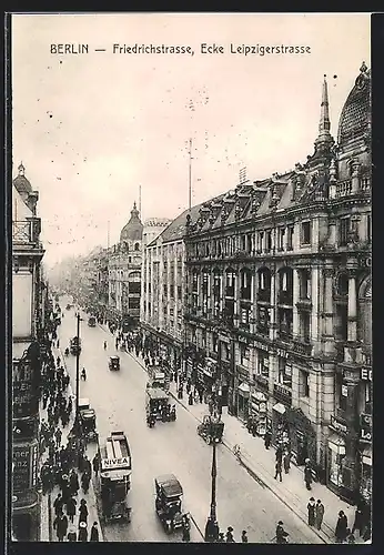 AK Berlin, Blick in die Friedrichstrasse Ecke Leipzigerstrasse