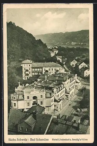 AK Bad Schandau /Sächs. Schweiz, Hotel Lindenhof und Sendig`s Villen