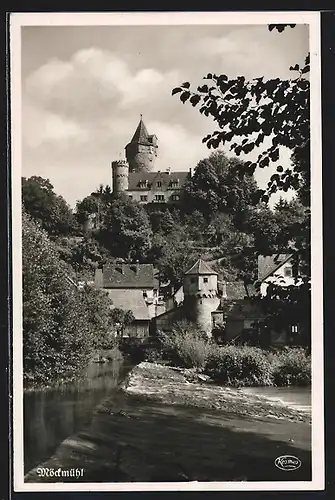 AK Möckmühl, Uferpartie mit Burg