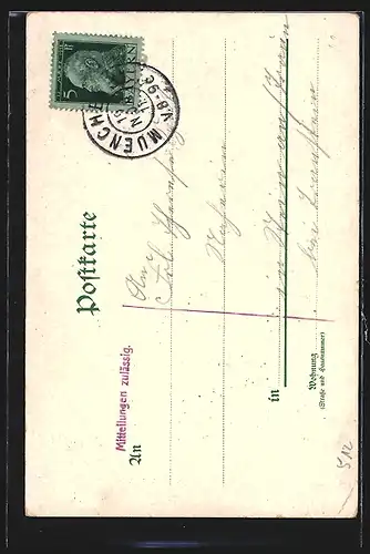 Lithographie München, Lukaskirche von der Isar betrachtet